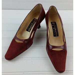 Fragiacomo Italy Women's Suede Leather Heels Pumps Burgundy Size 35.5